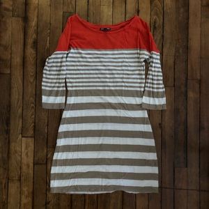 EXPRESS Red, White, & Tan Striped Dress
